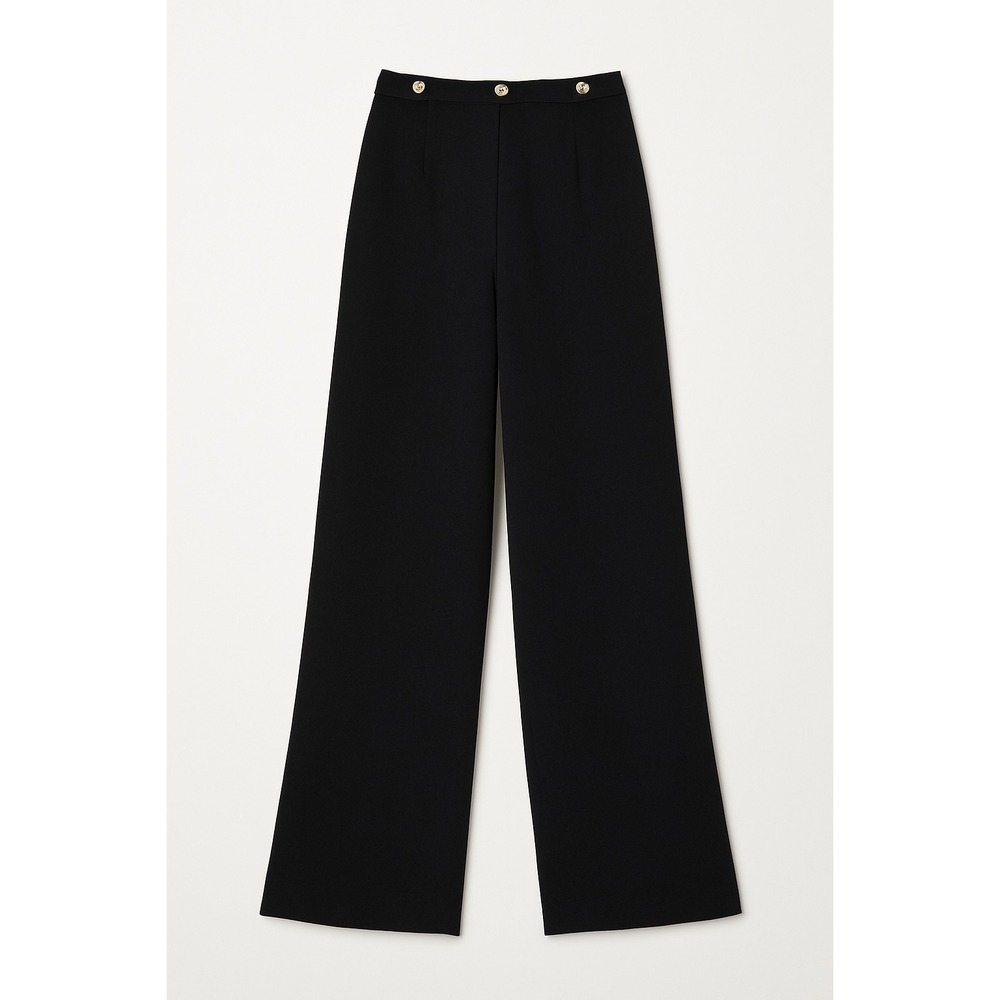 NWT ba&sh Paris ONDINE Wide-Leg Pants Black Gold Button Waist Size 3 (US 8 / L)‎